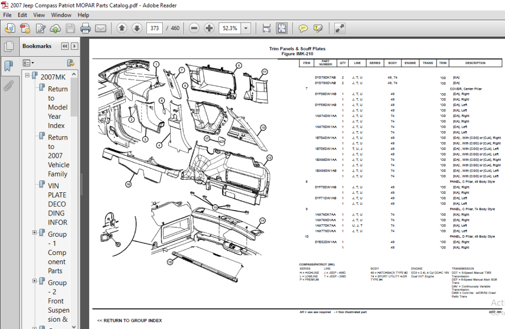 Picture of: Jeep Compass Patriot MOPAR Parts Catalog Manual – PDF