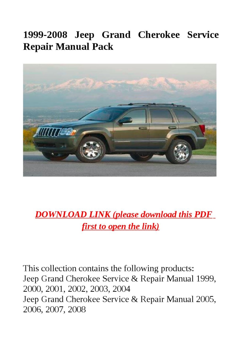 Picture of: jeep grand cherokee service repair manual pack by dale