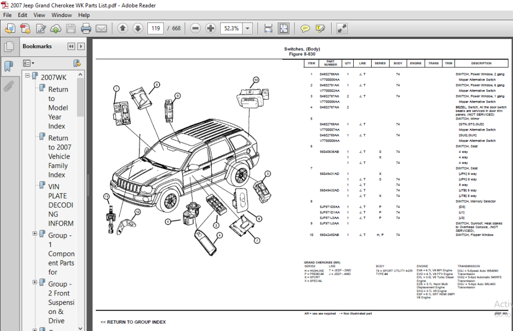 Picture of: Jeep Grand Cherokee WK Parts List Manual – PDF DOWNLOAD