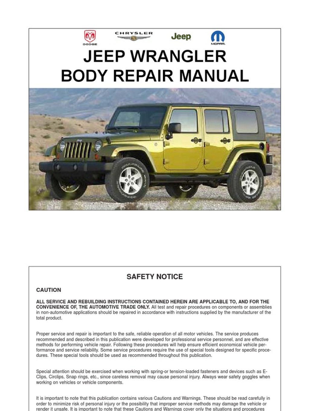 Picture of: Jeep Wrangler JK (-) Body Repair Manual  PDF  Corrosion