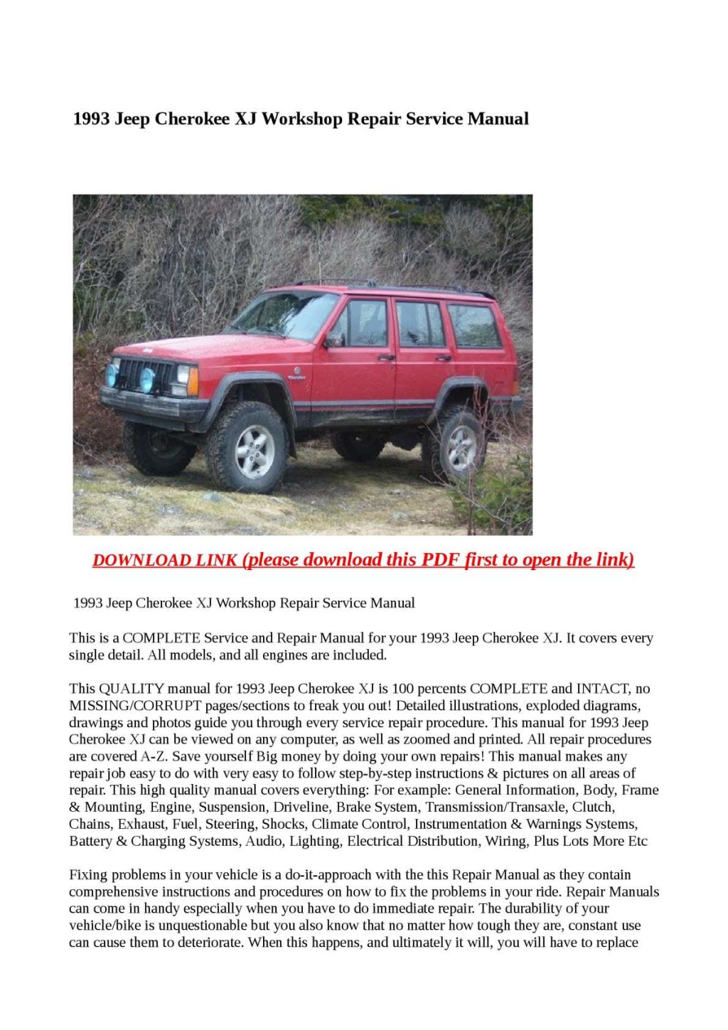 Picture of: Calaméo –  Jeep Cherokee XJ Workshop Repair Service Manual