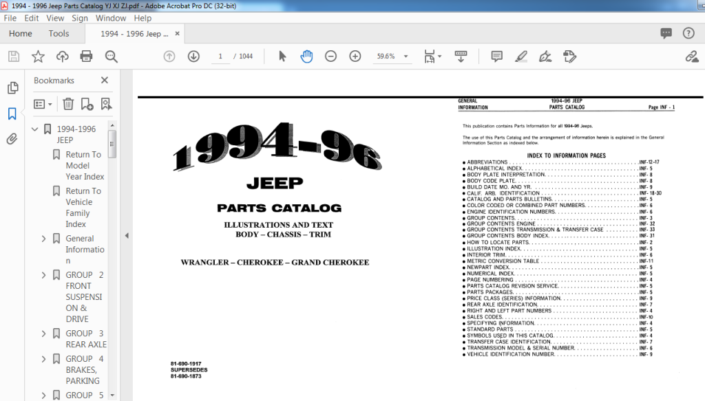Picture of: – Jeep Cherokee-Wrangler-Grand Cherokee Parts Manual – PDF