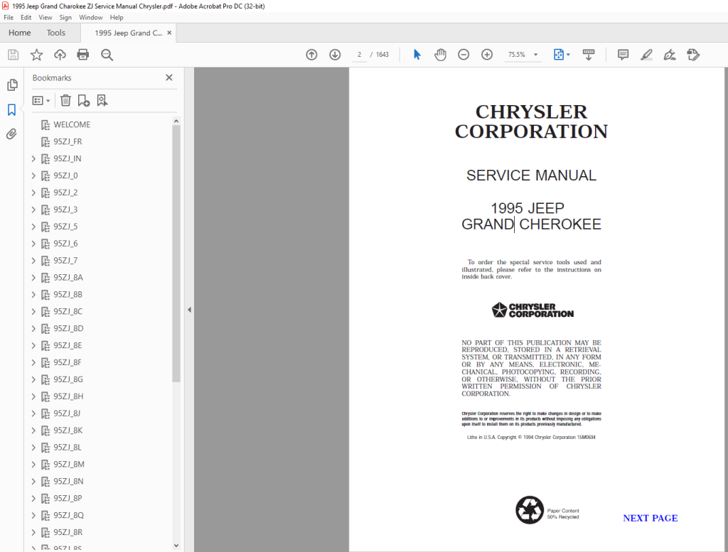 Picture of: Jeep Grand Cherokee Electronic Service Manual – PDF DOWNLOAD
