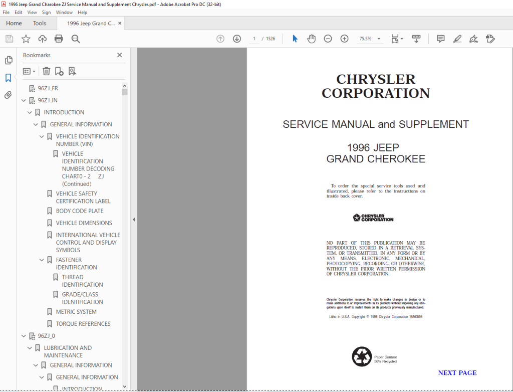 Picture of: Jeep Grand Cherokee Service Manual and Supplement – PDF