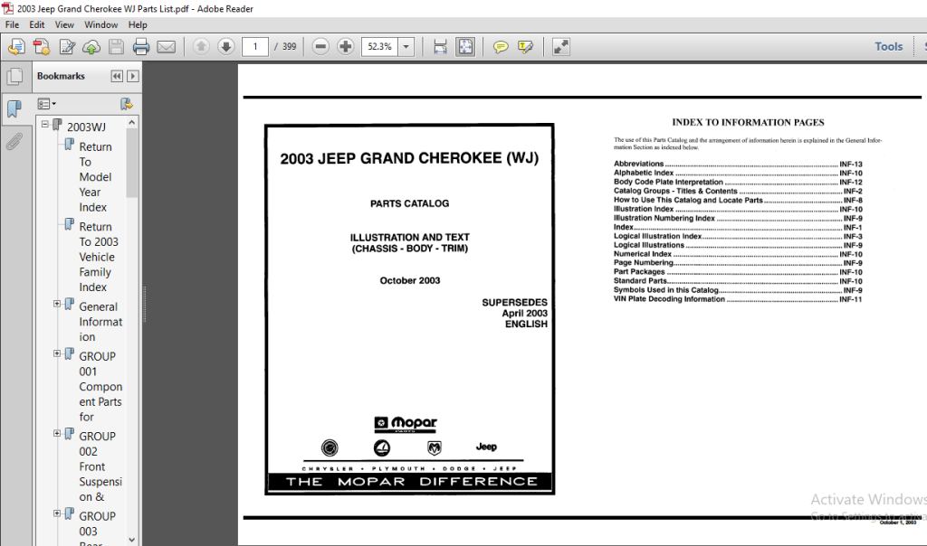 Picture of: Jeep Grand Cherokee WJ Parts List Manual – PDF DOWNLOAD